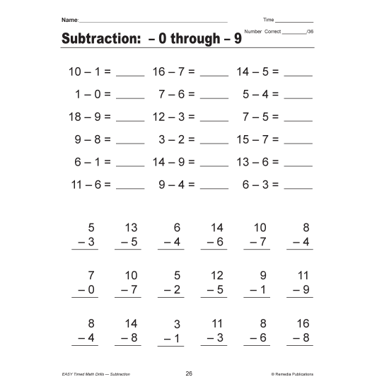 Subtraction: Easy Timed Math Drills (eBook)