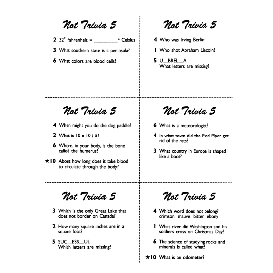 Not Trivia! Task Card Game for All Subjects (Grade 5)