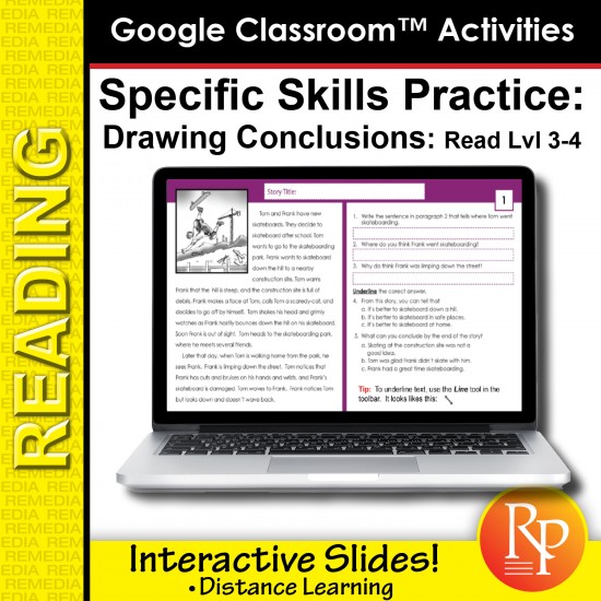 Google Classroom™ Activities: Drawing Conclusions Reading Level Grades 3-4