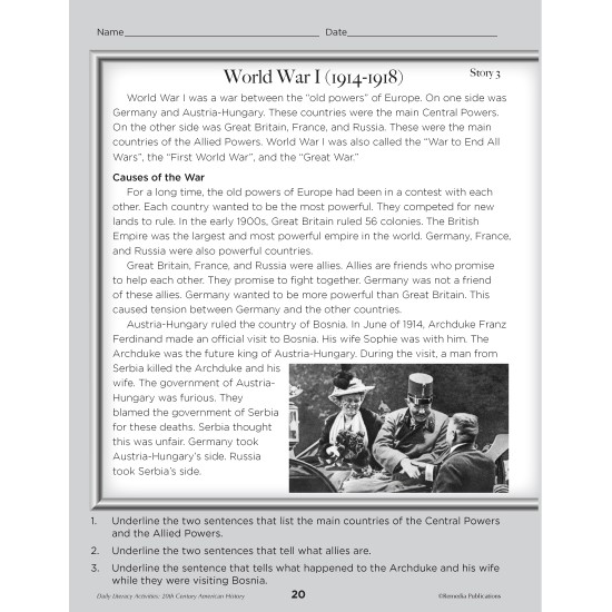 20th Century American History - World War I Years - Reading & Writing